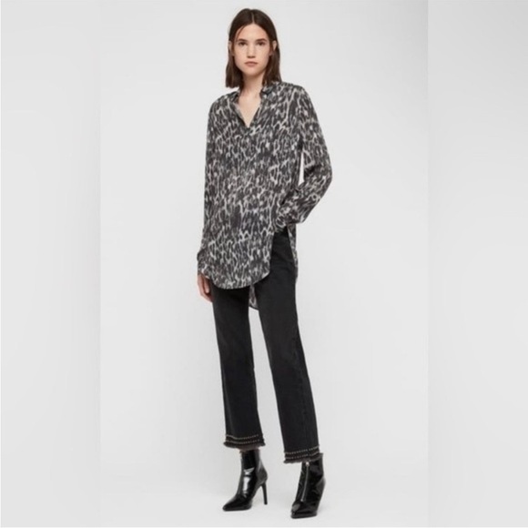All Saints Keri Ash Grey Leopard Print Shirt Small - Picture 2 of 16